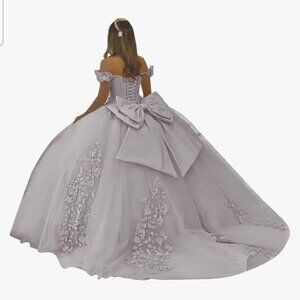 Wcyzvc Off Shoulder Dress with Bow Appliques, Beaded Ball Gown